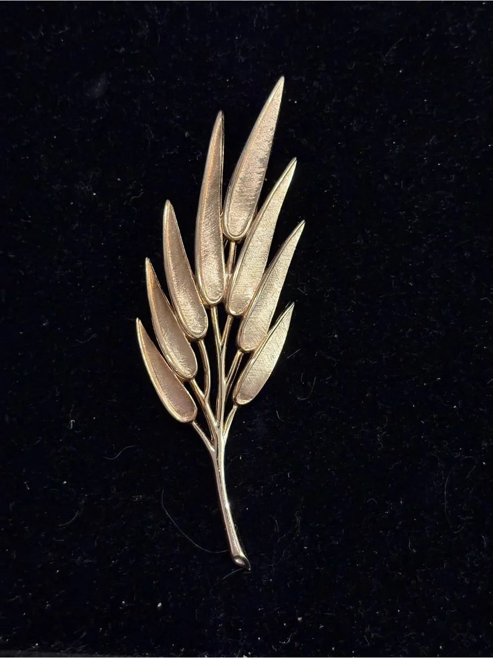 Crown Trifari Gold Textured Leaf Branch Brooch - Elegant Vintage Style